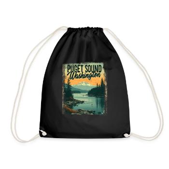 Puget Sound Bay Washington State Retro Vintage - Drawstring Bag - black - Front
