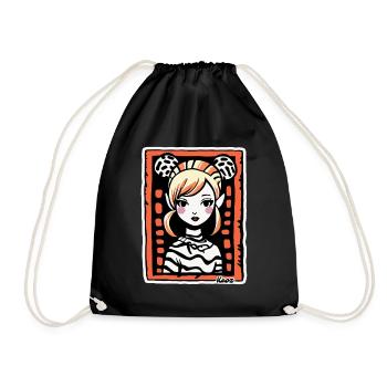 Stylized Cartoon Portrait – Artful Woman - Drawstring Bag - black - Front