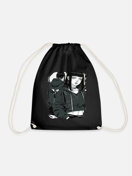 Düstere Gothic Anime Girl Ästhetik - Turnbeutel - Schwarz