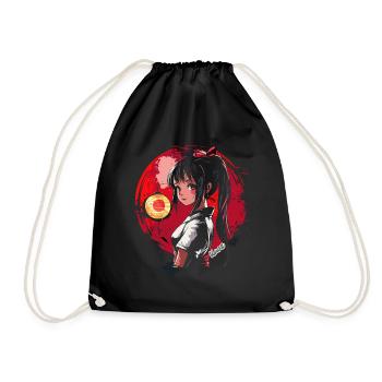 Japanisches Cartoon Mädchen rotem Mond und Lampion - Turnbeutel - Schwarz - Vorne