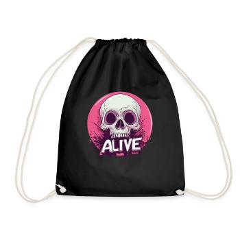 Skeleton "Alive" – Ironic Skull - Drawstring Bag - black - Front