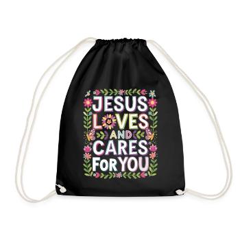 Jesus loves and cares for you - Drawstring Bag - black - Front