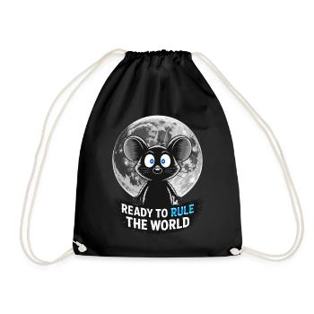 Ready to conquer the world – Mouse in the moonlight - Drawstring Bag - black - Front