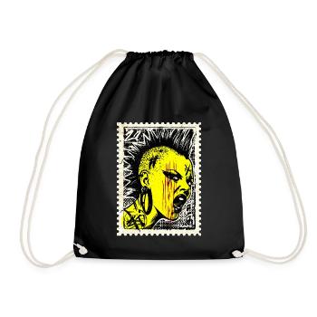 Wild punk woman with mohawk and anger on postage stamp - Drawstring Bag - black - Front