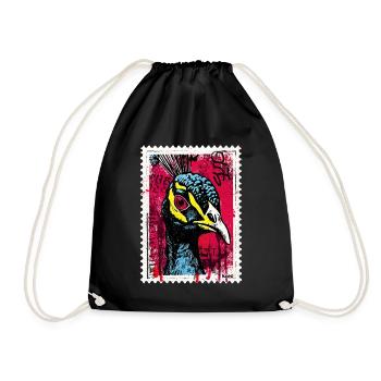 Pfau mit pinkem Blick im Streetart-Look - Turnbeutel - Schwarz - Vorne