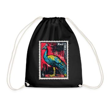 Peacock on stamp – elegant & colourful - Drawstring Bag - black - Front