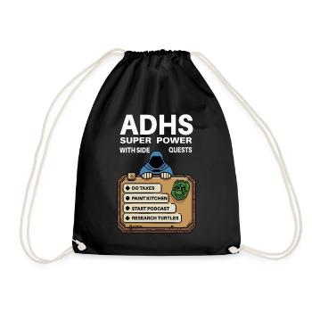 ADHD Superpower – Side-Quest Hero Shirt - Drawstring Bag - black - Front