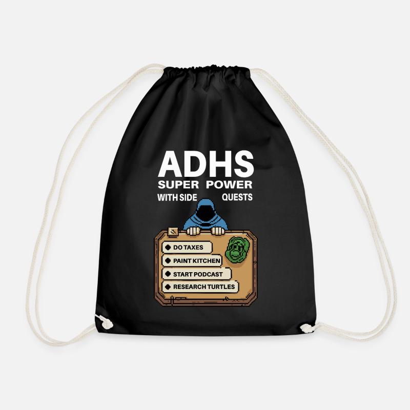 ADHS Superkraft – Side-Quest Held Shirt - Turnbeutel - Schwarz
