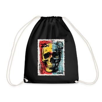 Skull on Colored Retro Postage Stamp - Drawstring Bag - black - Front