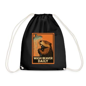Beaver in shower with funny saying - Drawstring Bag - black - Front