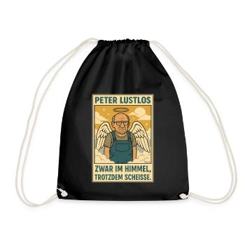 Peter Lustlos Engel mit Latzhose im Himmel - Turnbeutel - Schwarz - Vorne