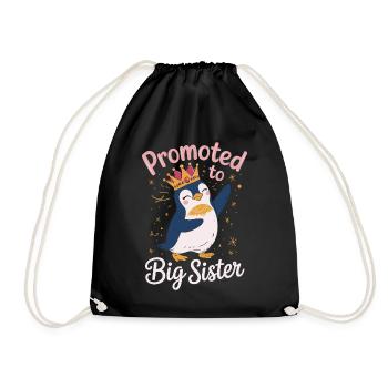 Promoted to Big Sister – Penguin Design - Drawstring Bag - black - Front