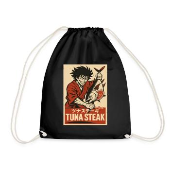 Man in kimono with tuna and lettering "Tuna - Drawstring Bag - black - Front