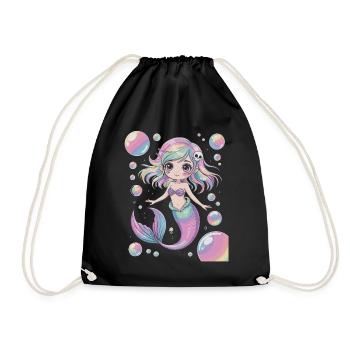 Süße Kawaii Meerjungfrau – Pastell Design - Turnbeutel - Schwarz - Vorne