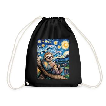 Sloth in Van Gogh style – art meets chill - Drawstring Bag - black - Front