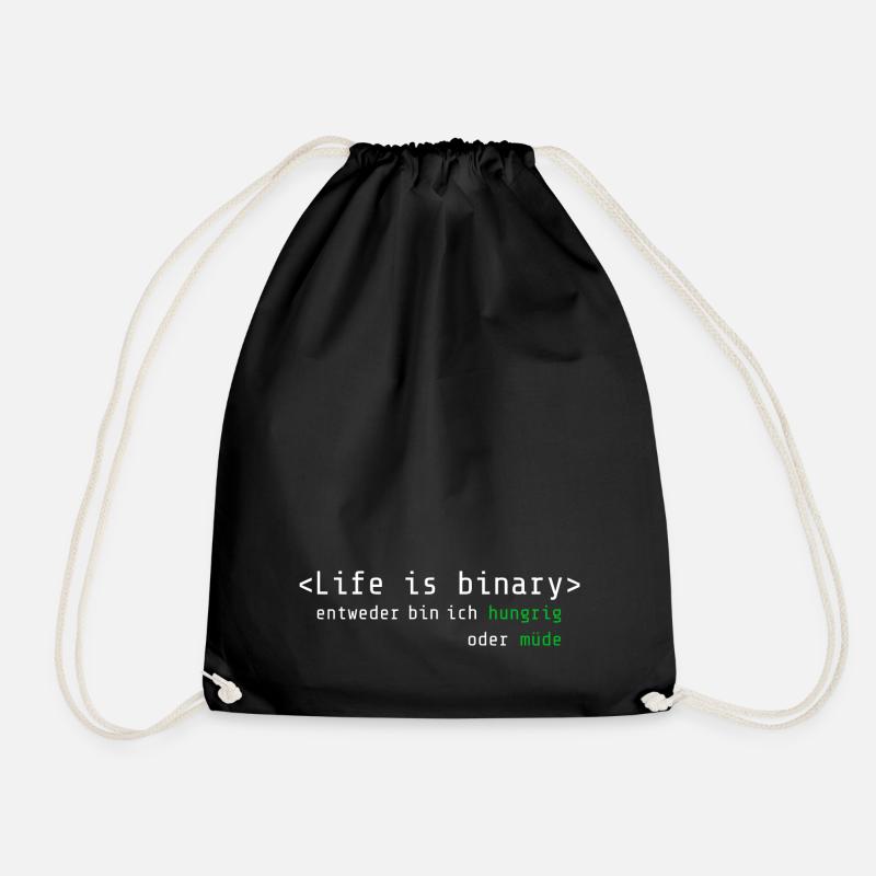 Life is Binary: Hungrig oder müde - Turnbeutel - Schwarz