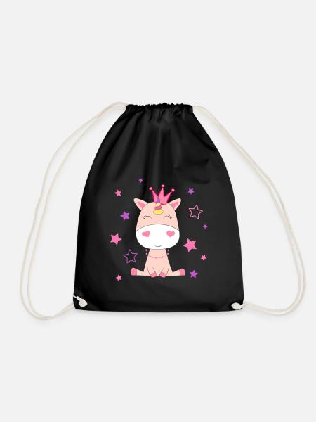 Unicorn crown and stars - Drawstring Bag - black