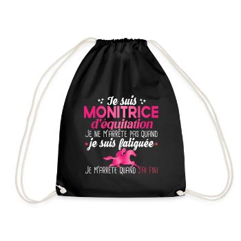 Monitrice d'équitation métier cheval chevaux - Sac de sport léger - noir - Devant