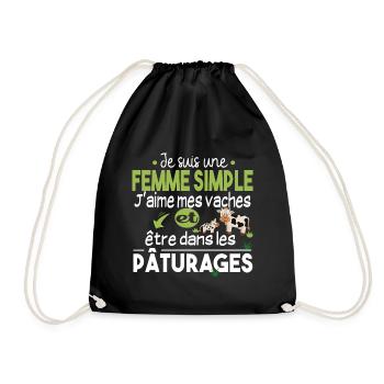 Vache Veau Animal Cadeau Femme Pâturage Fermière - Sac de sport léger - noir - Devant