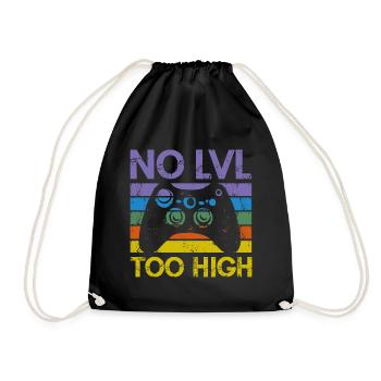 Trendiges Gamer Shirt – "NO LVL TOO HIGH" - Turnbeutel - Schwarz - Vorne