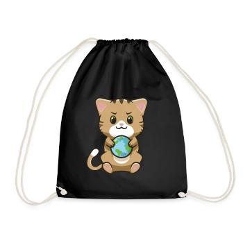 Cute Cat Earth - Drawstring Bag - black - Front