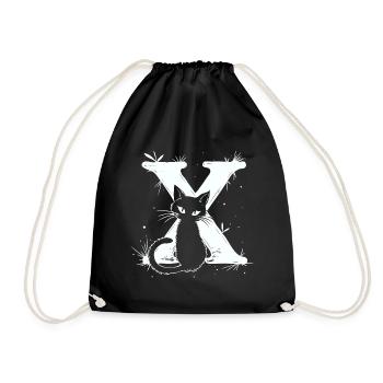 Letter X with cat - Drawstring Bag - black - Front