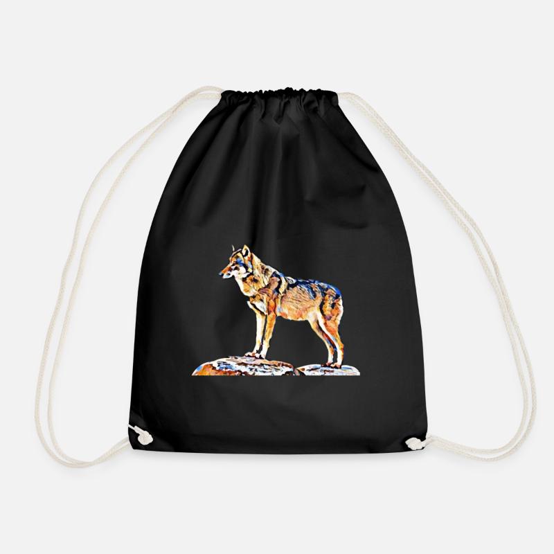 wolf - Drawstring Bag - black