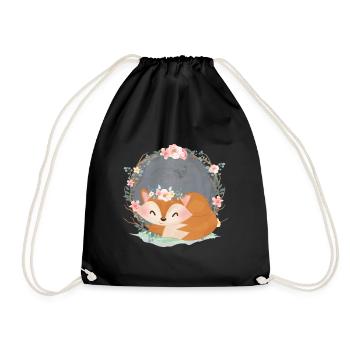 Mignon renard avec roses Renard femelle pour les filles - Sac de sport léger - noir - Devant