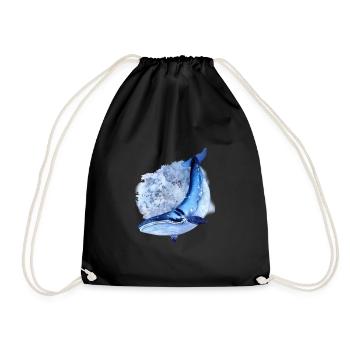 Watercolors Whale in The Blue Sea Aquarel Art - Drawstring Bag - black - Front