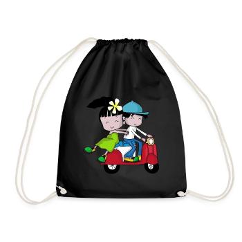 Scooter Couple – Journey with Moped - Drawstring Bag - black - Front