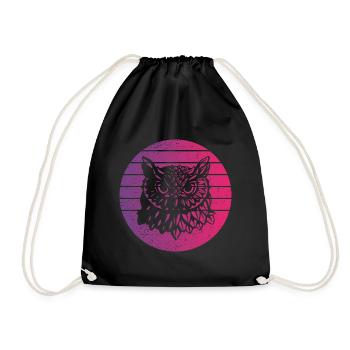 Eule Retro Style Vintage - Turnbeutel - Schwarz - Vorne