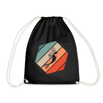 Mermaid Retro Style Vintage - Drawstring Bag - black - Front