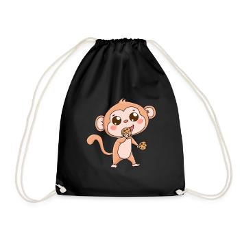 Monkey Wildlife Fantasy Hunger Cookies Gift Baby - Drawstring Bag - black - Front