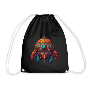 Colorful imaginative whimsical spaceship - Drawstring Bag - black - Front