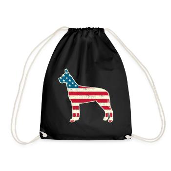 4th of July Great Dane American Flag Dog USA - Drawstring Bag - black - Front