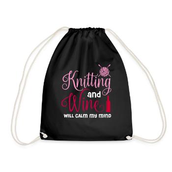 Knitting and Wine - Drawstring Bag - black - Front