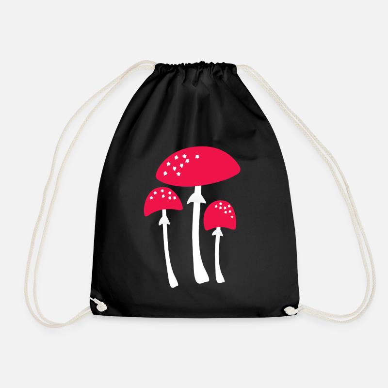 Mushroom picking mushrooms Collect hiking forest dwellers - Drawstring Bag - black