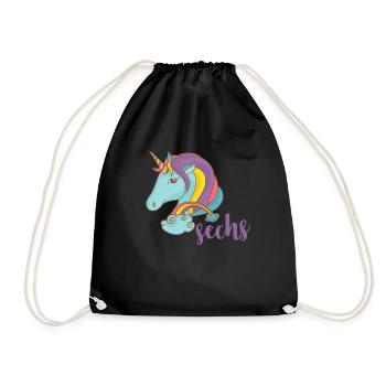 6th birthday unicorn - Drawstring Bag - black - Front