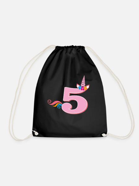5th Birthday Unicorn - Drawstring Bag - black