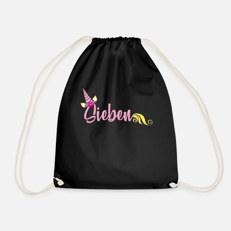 7th birthday unicorn - Drawstring Bag - black