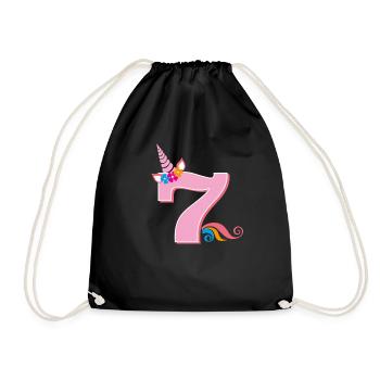 7th birthday unicorn - Drawstring Bag - black - Front
