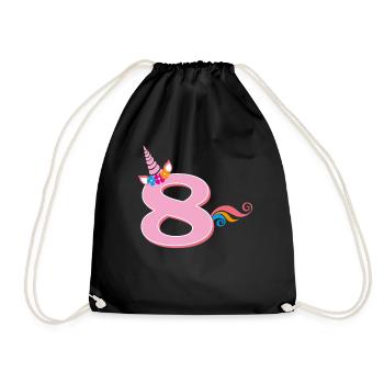 8th Birthday Unicorn - Drawstring Bag - black - Front