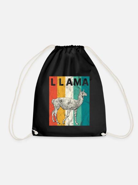 Lama Alpaka Retro - Turnbeutel - Schwarz