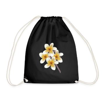 White yellow flowers on a stalk Plumeria temple tree - Drawstring Bag - black - Front