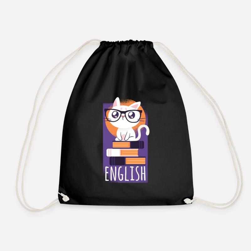 Cat, English Cat - Drawstring Bag - black