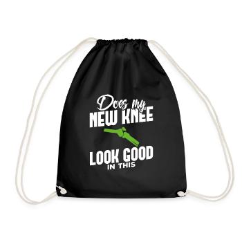 Knie Operation Künstliches Knie OP Reha Geschenk - Turnbeutel - Schwarz - Vorne