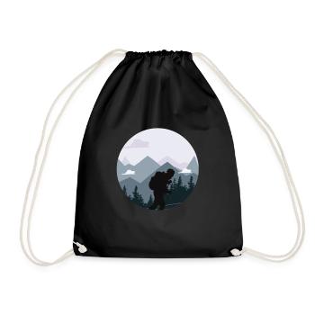 Wandern, Bergsteigen, Wanderer Silhouette - Turnbeutel - Schwarz - Vorne