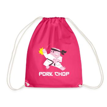 Karate pig pork chop - Drawstring Bag - fuchsia - Front