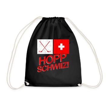 Unihockey Schweiz Hopp Schwiiz Swiss Geschenk - Turnbeutel - Schwarz - Vorne