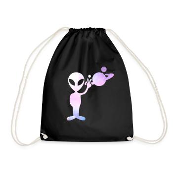 Alien Peace Universum - Turnbeutel - Schwarz - Vorne